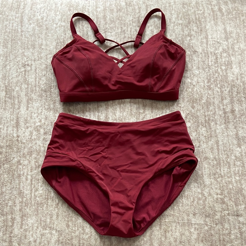 Prana Burgundy Strappy Bikini Set